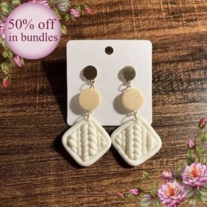 Beige Vintage Earrings Woven Handmade Earrings Geometric Polymer Clay